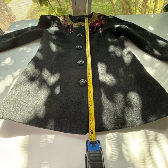 Icelandic Design Green Silk Appliqué Embroidered Lined Wool Jacket Women’s Sm - Picture 8 of 16